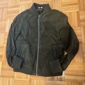Reiss Dark Green Suede Bomber Jacket